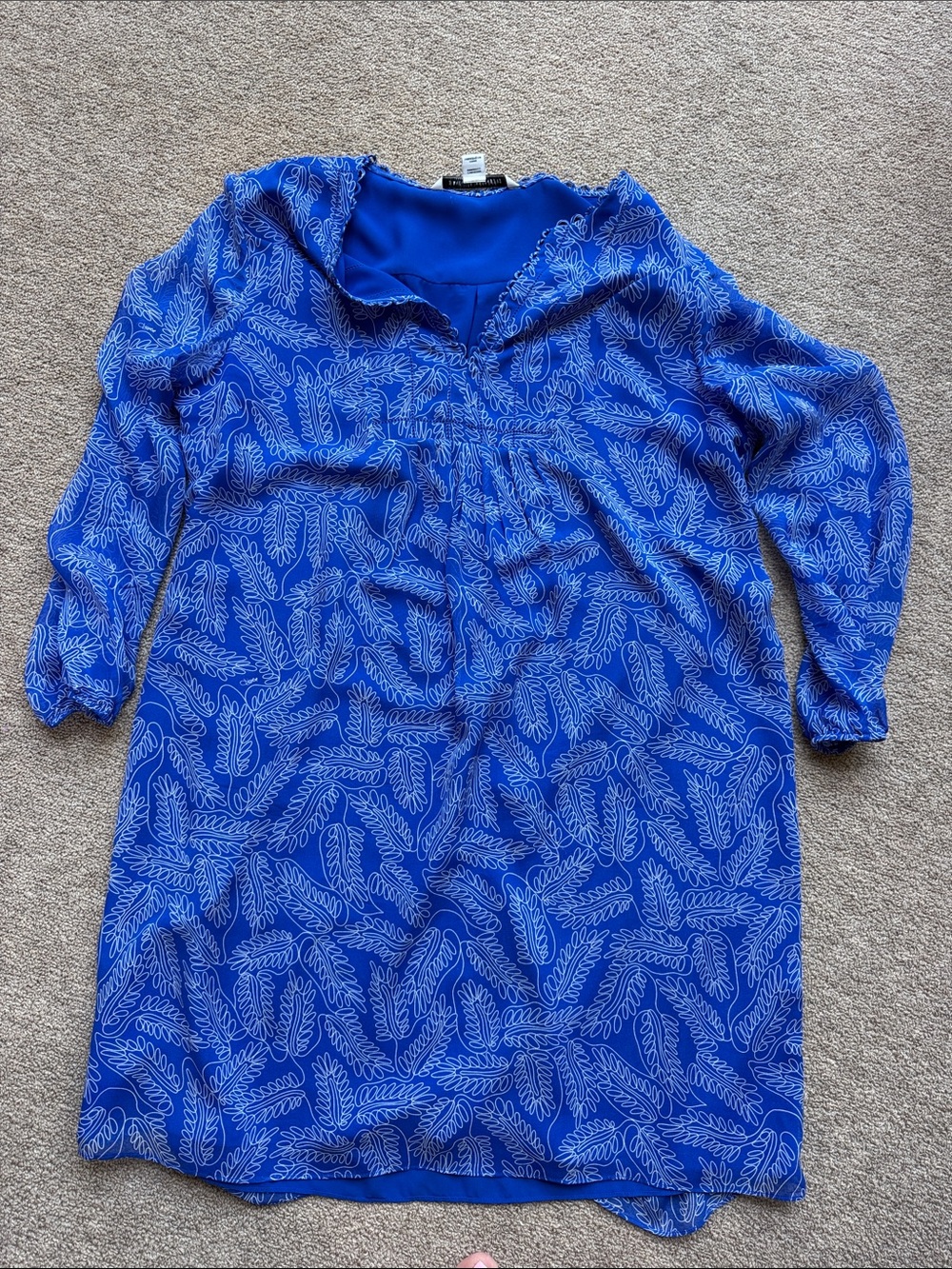 Diane Von Furstenberg Royal Blue Leaf-Print Casual Dress